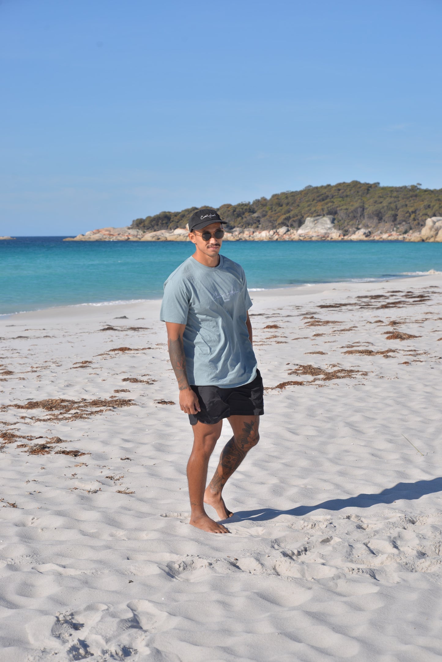 Coastal Appeal Embroidered T-shirt- Mineral Blue